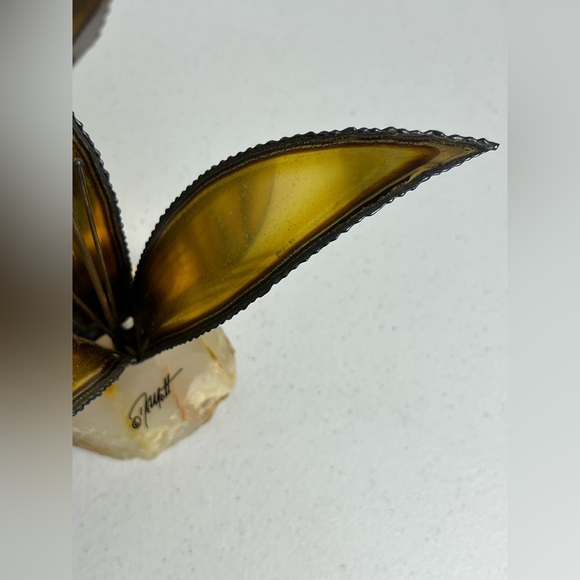 MCM Brutalist Floral Sculpture Brass Copper Signed John DeMott Onyx Base - Picture 14 of 15